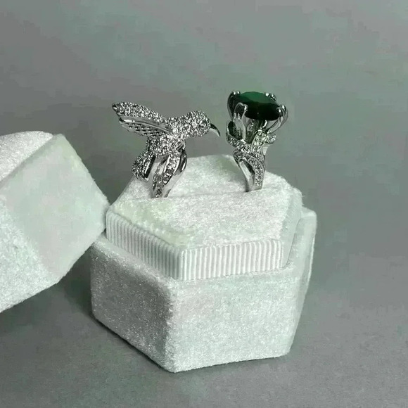 Fashion Green Zircon Rhinestone Hummingbird Silver Plated - Picture 4 of 12